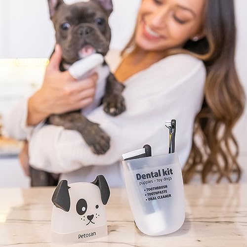 Petosan Dental Kit für Spielzeug Hunde und Welpen - Tierarztzugelassene Zahnbürste, Zahnpasta, Fingerbürstenset - Kleine Rassen, Welpen Mundpflege