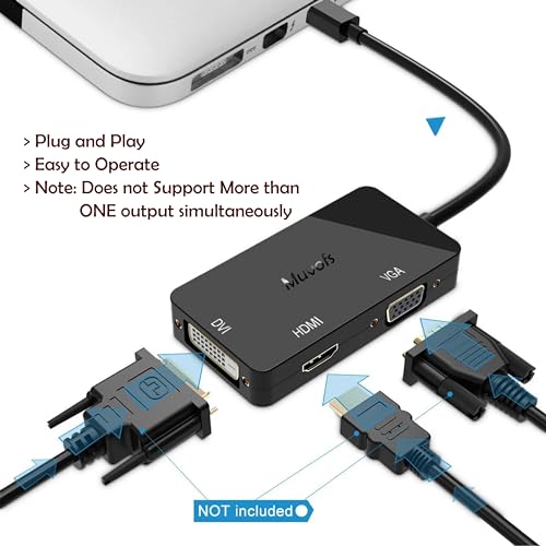 Image of Mini Display Port DP Male to HDMI /DVI /VGA Female 4k Adapter, Any one Function Thunderbolt Converter Hub 3 in 1, Black