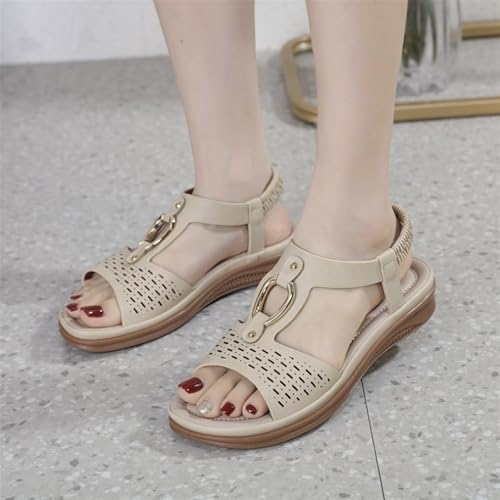 Women's Flat Sandals Open Toe Summer Sandal Metal Button Decoration Casual Bohemian Style Beach Slippers Comfortable Sandals3