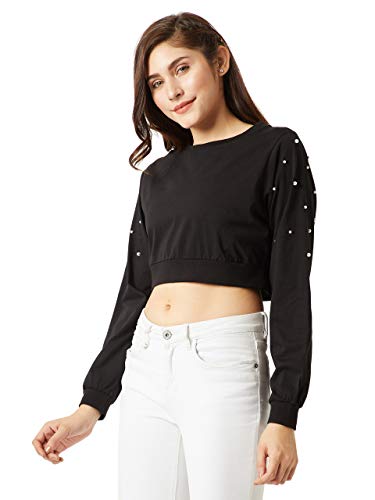 Image of Miss Chase Women's Maroon Cotton Pearl Crop Top
