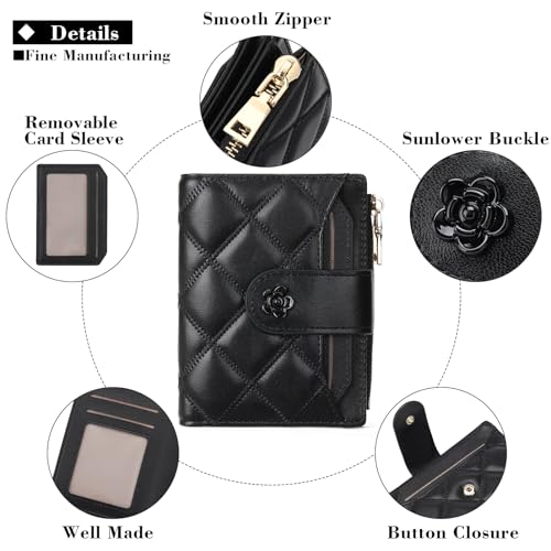 Image of RNIEGA Small Wallets for Women Leather Bifold Wallet Women RFID Blocking Purse Credit Card Holder with 15 Card Slots and ID Window Coin Pocket