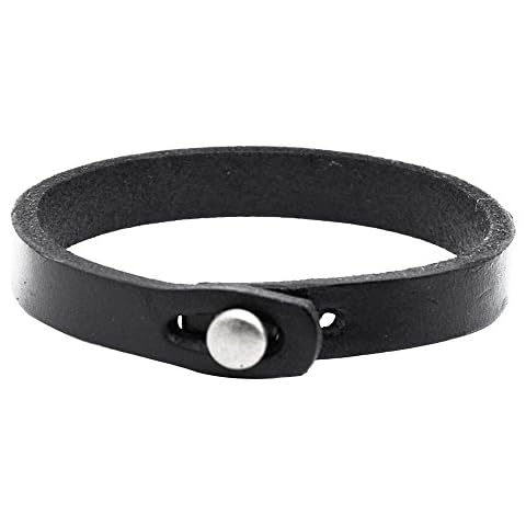 Black Brown Leather Bracelet Simple Layer Easy Hook Narrow Band Cuff Bangle (Black) Cover