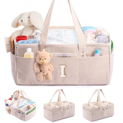 Image of SFYBYHEART Initial Personalized Diaper Caddy Organizer, Baby Storage Basket for Diapers and Wipes, Shower Gift, Nursery Organizer, Portable Baby Storage