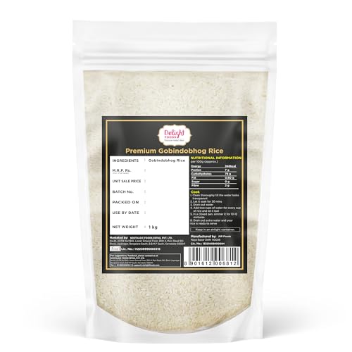 Image of Delight Foods Premium Gobindobhog Bengali Rice 5kg (1kg x 5 Packs) | 2 Years Aged Bengali Unpolished Aromatic Short Grain Chawal | Ideal for Payesh, Kheer, Mishti Pulao & Khichuri