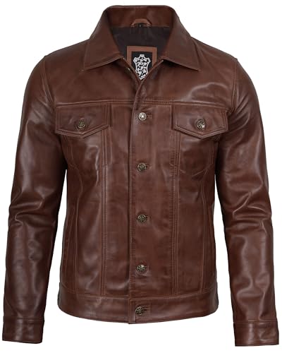 Image of Blingsoul Men's Leather Jacket - Real Full-Grain Lambskin Trucker Jacket for Men
