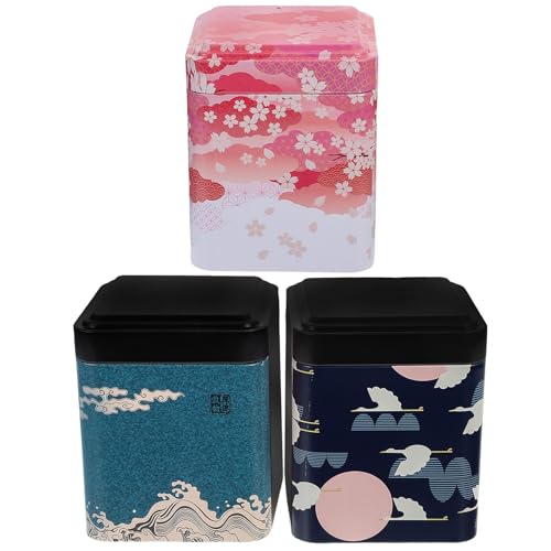 HEALEEP Set da 3 Barattoli in Latta per Tè Sfuso Coperchio Sigillante, Contenitori Ermetici Multiuso per Conservazione Alimenti e Caramelle, Design Elegante Colore Casuale Stile Casuale