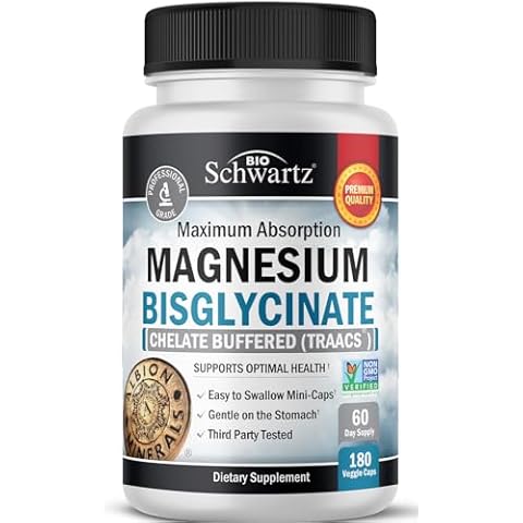 Magnesium Bisglycinate 100% Chelate No-Laxative Effect - Maximum Absorption Magnesium Supplement - Fully Reacted & Buffered for Energy Muscle Bone & Joint Support - Non-GMO Project Verified -180ct Cover