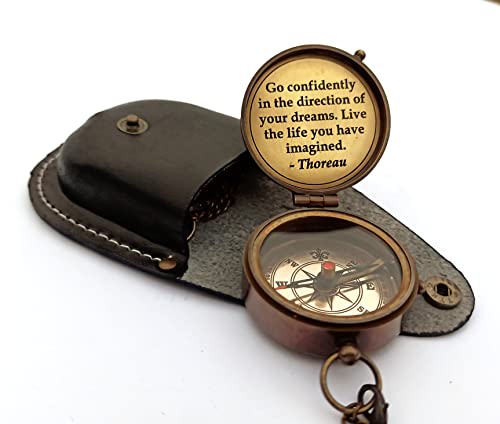 Brújula Náutica Grabada con Cita 'Go Confidently' con Estuche de Cuero Estampado, Brújula para Navegación, Camping, Latón Antiguo miniatura 2