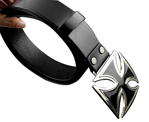 Mens Iron Huge Cross Buckle Biker Trucker Genuine Cowhide Leather Belt Black One Size2