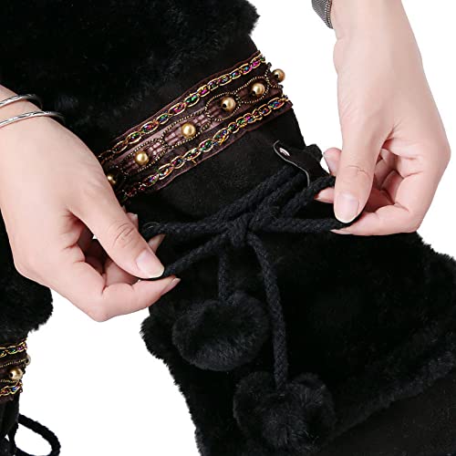 Women's Boots Waterproof Cold Weather Warm Anti-Slip Mid-Calf Fur Boots Fashion Suede Lace Up Booties Western Flat Shoes4