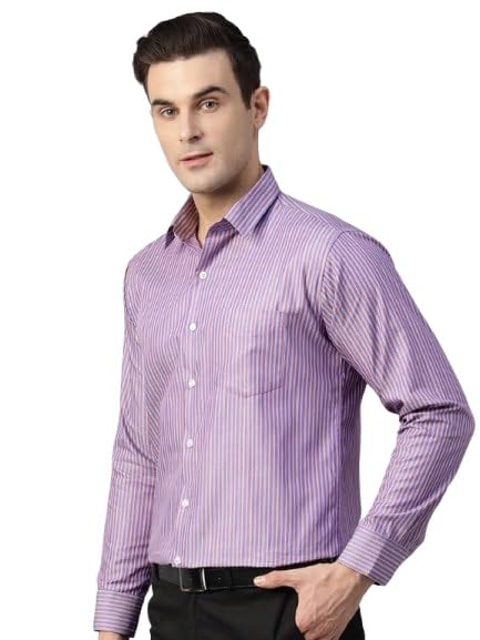 Image of Hancock Men Striped Hemp Blend Formal Shirt(9722Blue)