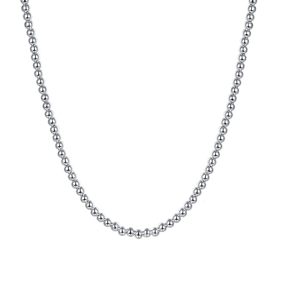 Collar de cadena de bolas con cuentas lisas 925 de 4mm/8mm/10mm para mujer, joyería de compromiso de boda