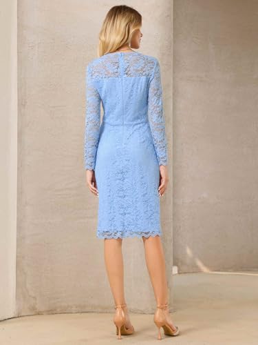 Image of Hobemty Women's Floral Lace Dress V Neck Long Sleeve Cocktail Wedding Bodycon Pencil Dresses