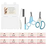 Pet Nail Clippers Kit for Cats and Dogs, Professional Grooming Set with Cat and Dog Nail Clippers, Nail File, Hairbrush, 10 Wet Wipes, Storage Case