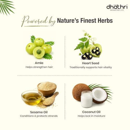 Image of Dhathri Amla & Heart Seed Hair Oil with Coconut & Sesame Oil | Helps Reduce Hair Fall & Improve Hair Texture | Nourishing, Lightweight & Non-Sticky Formula for Stronger Hair | All Hair Types, 300ml