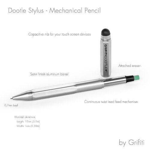 Grifiti Dootle Stylus Mechanical Pencil and Pen 2 Piece Set, Matte Silver Digital Stylus iPhones, Smartphones,Tablets and 0.7 MM Mech Pencil and Rollerball Pen - Thumbnail 6