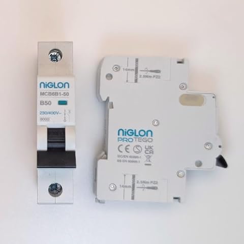 Niglon MCB6B150 50 Amp Type B Single Pole 6kA 230V Circuit Breaker MCB Cover