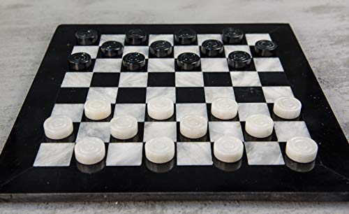 RADICALn Checkers Board Game 15 Inches Black and White Handmade Marble Coffee Time 2 Player Tournament Checker Set - Non Wooden Non Cribbage Non Chess - Portable Table Draughts Kids Board Games Sets