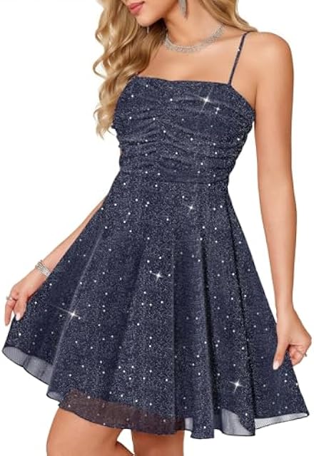 Women's Sparkly Cocktail Dress A Line Ruched Tulle Sequin Short Prom Dresses for Teens 2026 Summer Party