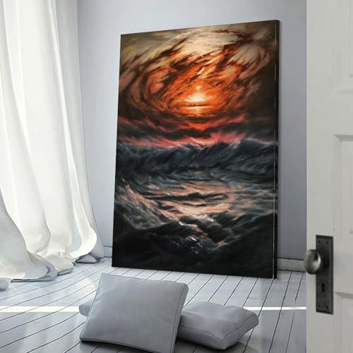 Tableau coucher de soleil rouge mer pour raviver un mur