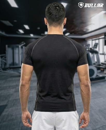 Image of BULLAR Men's Polyester Blend Compression T-Shirt, Half Sleeve Athletic Sports Tight, Crew Neck, Slim Fit Tshirt for Fitness and Workout