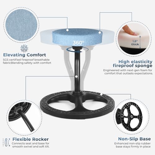 Image of ADHD Chair for Kids, Yoga Chairs for Adults, Wobble Stool Active Flexible Seating Desk Chair with Non-Slip Base and Washable Seat Cover for Stability, Balance, Yoga, Office, School, Classroom