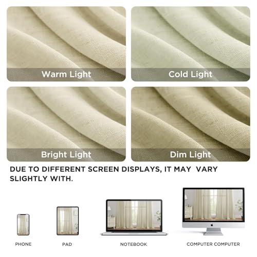 Image of Joydeco Linen Curtains for Living Room,Semi Sheer Curtains 72 inches Long,Light Filtering Curtains Privacy Assured Curtains & Drapes (W52 x L72 Inch, Natural)