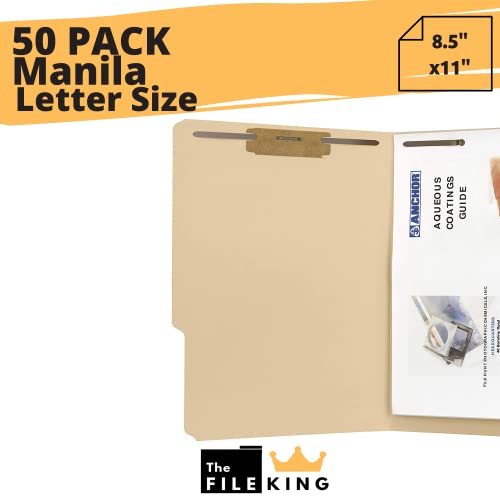 The File King Manila File Folder With Two 2" Fastener Prongs - Letter Size | Box Of 50 | 1/3 Cut Top Tab | Positions 1 & 3 | Organize Papers For Easy Storage | American Made #TOP1
