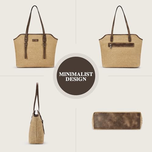 Tote Bag para mujer de gran capacidad en cuero vegano y paja miniatura 6