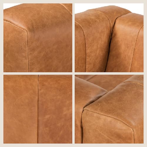 Poly & BARK Canale 99” Sofa – Modern 3-Seater Couch for Living Rooms – Performance Fabric Upholstery, High-Density Foam Cushions, Tapered Legs, Minimal Assembly – Cognac Tan - Thumbnail 6