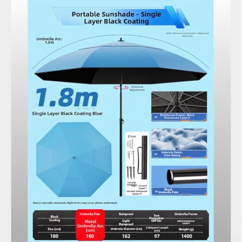 Outdoor Fishing Brolly 1.8m Anti-UV Waterproof Canopy Reinforced Shaft for Coarse Carp Match(C)