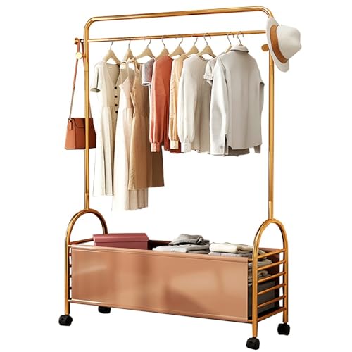 Aycdl A Ycdl Heavy Duty Clothes Rail With Storage Shelf, 100 Kg Capacity, Portable Garment Rack On Wheels For Entryway, Bedroom, Living Room,-100Cm