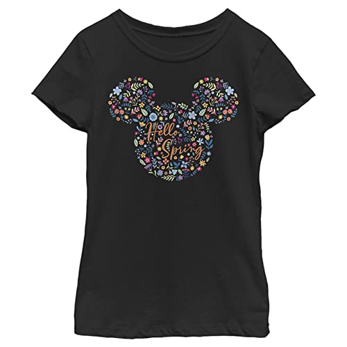 T-shirt Disney Disney Characters Floral Ears noir en taille XS pour fille au style fleuri