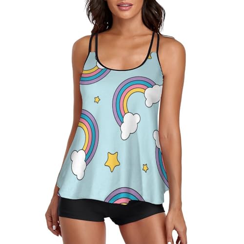 Maillot de bain tankini étoiles arc-en-ciel avec short pour vos journées farniente à la plage