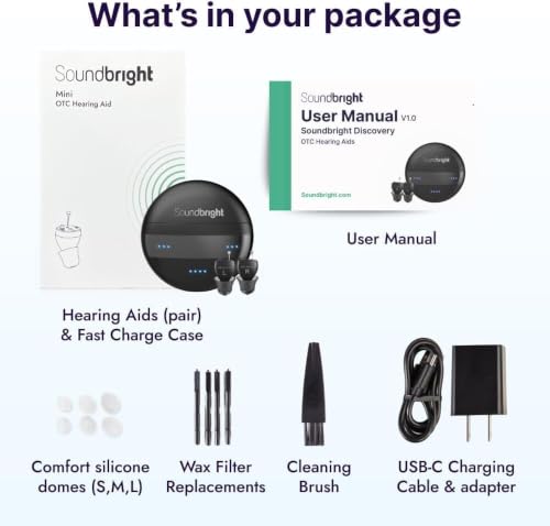 Image of Soundbright Mini | Premium Rechargeable Hearing Aid | Nearly Invisible with 3 Noise Cancelling Program (Mini Hearing Aid), Black Color