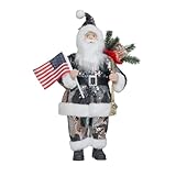 Christmas Decor Camouflage Santa Claus Figurine 18 Inch, Camo Shiny American Soldier Santa Statue With U.S.A Flag and Gifts