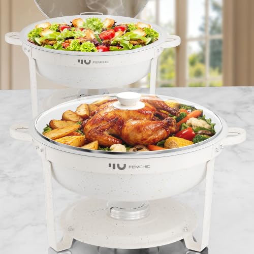Femchic 9QT White Chafing Dishes for Buffet, 2 Pack Maifanite-Coated Chafer by Femchic - Used condition - US$107.35