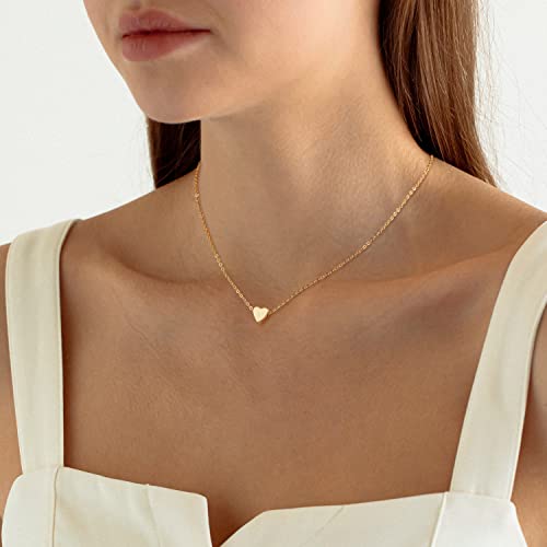 Foxgirl Gold Heart Necklaces For Teen Girls, Simple Small Heart Pendant Necklace Dainty Cute Gold Necklace For Women Trendy 14K Gold Plated Aesthetic Gold Jewelry For Women Teen Girls Gifts #TOP3