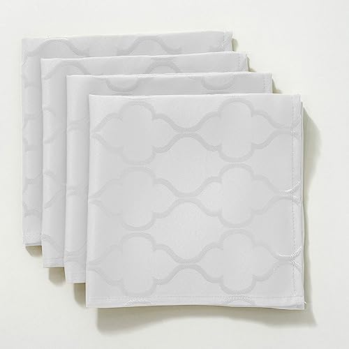 SASTYBALE Jacquard Napkin Flower Pattern Polyester Napkins Spill Proof Wrinkle Resistant Dust-Proof Table Cover for Kitchen Dining Tabletop (White, 20" x 20")