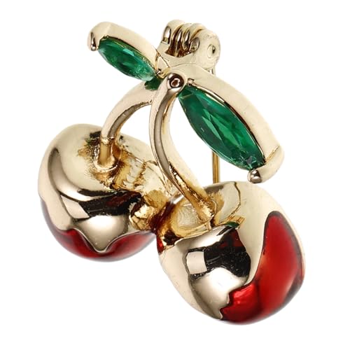 TENDYCOCO Fashionable Cherry Brooch Lapel Pin in Green Cubic Zirconia Women's Aesthetic Clothing Pin