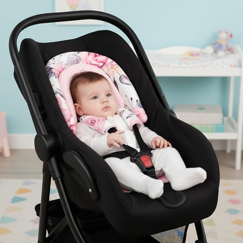 Image of Baby Car Seat Head Body Support & Strap Covers, 2 in 1 Infant Car Seat Insert, Reversible Soft Breathable Newborn Cushion Pads for Preemie, Perfect for Baby Carseats, Strollers, Swings (Floral)