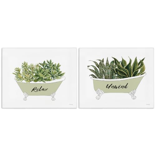 Succulents Clawfoot Bathtub Relax, 16 x 20 Inch Canvas Wall Art Set