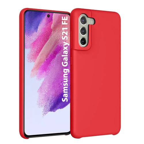 Image of LIRAMARK Liquid Silicone Soft Back Cover Case for Samsung Galaxy S21 FE 5G (Red)