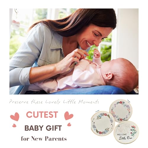 Image of La glaneuse 3 Pack Embroidery Kit for Beginners, Needlepoint Kits for Adults with Baby Hand and Footprint Stamped Embroidery Pattern, DIY Photo Frame Kit for New Mum, New Parent