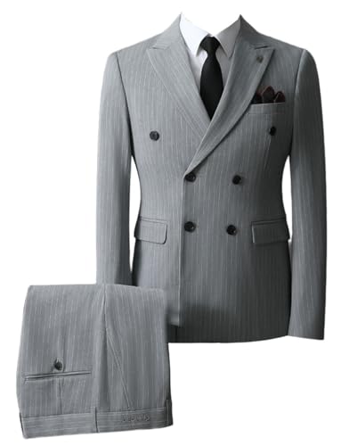 Costume de Fête à Rayures Homme Ensemble Veste Revers de Pointe et Pantalon Fluide