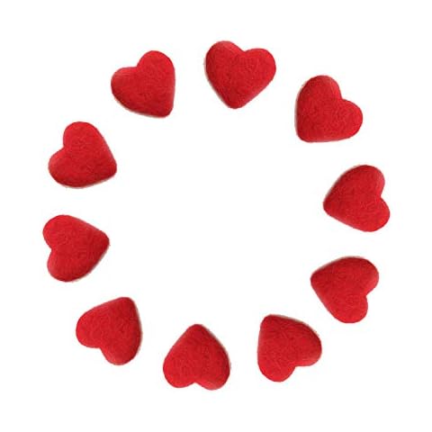 Heart Shape Felt Wool Beads Balls Pom Pom Handmade DIY for Craft Dream Catcher Baby Moile Pompom Home Decor Nursery Party Props (Red 30mm 10pcs) Cover
