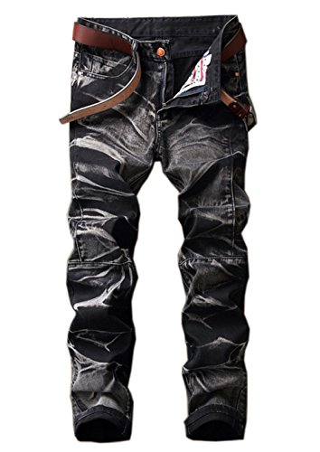Yollmart Men's Biker Moto Skinny Fit Jeans Straight Denim Pants