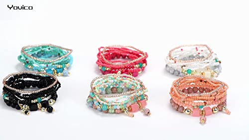 Yovico 6 Sets Of Bohemian Stackable Women's Elastic Bracelets Girls Beaded Adjustable Multicolor Charm Gift Bracelets Girls Handmade Jewelry(Colourb) #TOP4