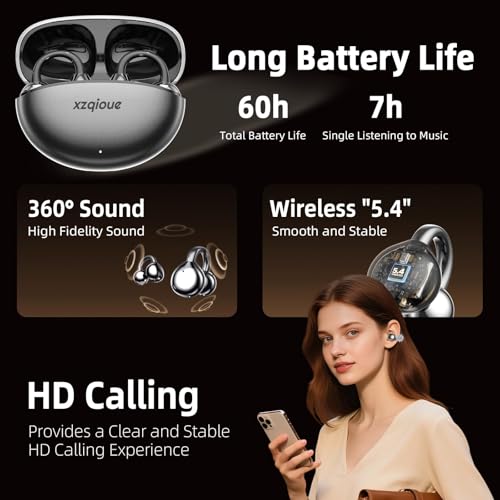 Image of Clip On Earbuds with Jewelry,Comfortable Fit Open Ear Clip-On Headphones,Wireless Bluetooth Ear Cuff Headphones for Women,Removable Clip Earbuds Accessories