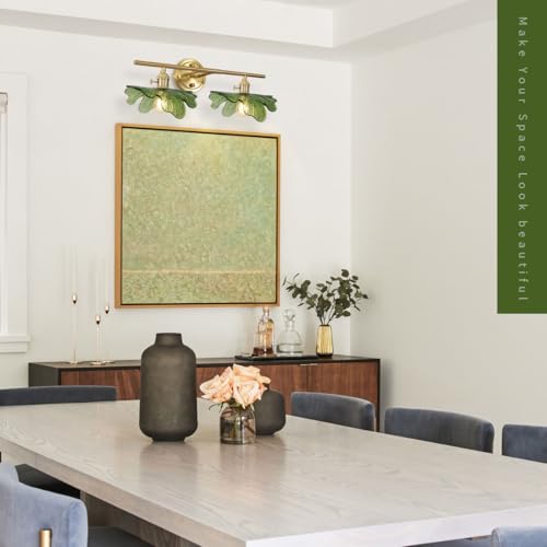 Image of Green Bathroom Lighting Fixtures Over Mirror, Vintage Wall Sconces with Glass Shade Flower Vanity Lights Mid Century Wall Sconce Light Gold Wall Lighting for Bedroom Living Room Hallway